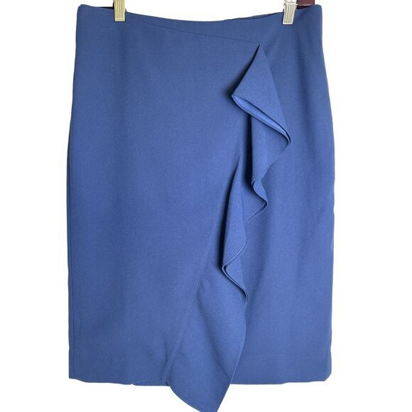 J Crew Ruffle Pencil Skirt in 365 Crepe Navy Blue Size 10 Career Professional NW - Picture 1 of 9